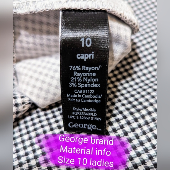 🎉George size 10 EUC pull on capri pants, black & white hounds tooth pattern - Picture 3 of 13